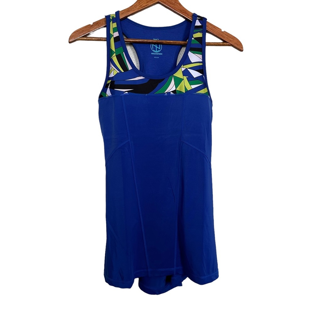 Tracy Negoshian Women’s Sz M Work Out Tank Built in Bra Geometric Print